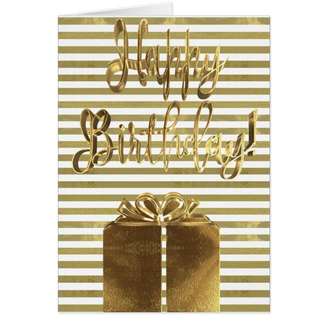 Happy Birthday Gift White Gold Typography Striped (Front)