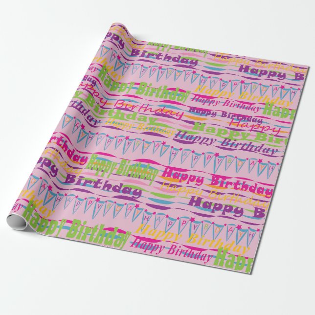 Happy Birthday Gift Wrap for girls (Unrolled)