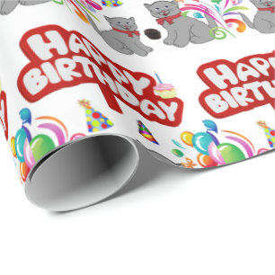 Happy Birthday Gift Wrapping Paper Cats