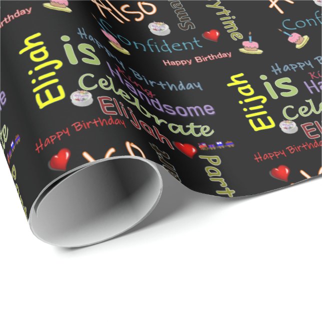 Happy Birthday Gift Wrapping Paper Elijah (Roll Corner)