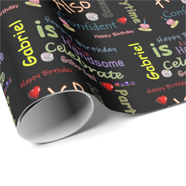 Happy Birthday Gift Wrapping Paper Gabriel (Roll Corner)