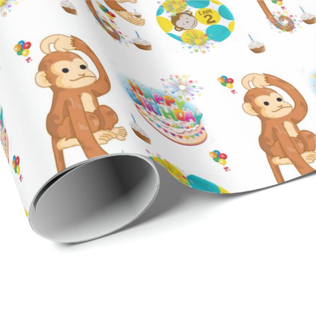Happy Birthday Gift Wrapping Paper Monkey Two Year (Roll Corner)