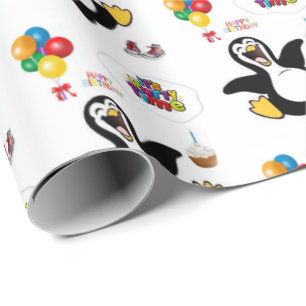 Happy Birthday Gift Wrapping Paper Penguin