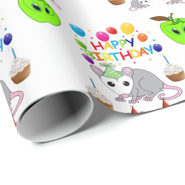 Happy Birthday Gift Wrapping Paper Possum Worms (Roll Corner)