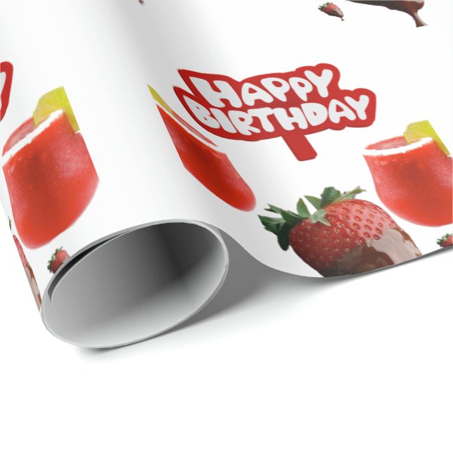 Happy Birthday Gift Wrapping Paper Strawberry (Roll Corner)
