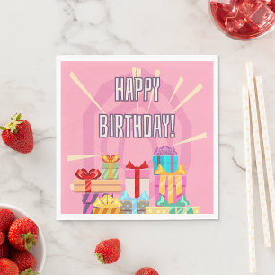Happy Birthday Gifts On Pink Napkins