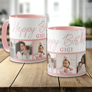 Happy Birthday Gigi 5 Photo Collage Pink Mug