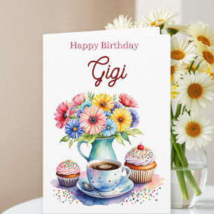 Happy Birthday Gigi   Flowers and Cupcakes Card