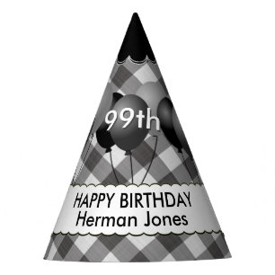 Happy Birthday Gingham Checks Pattern Black/White Party Hat
