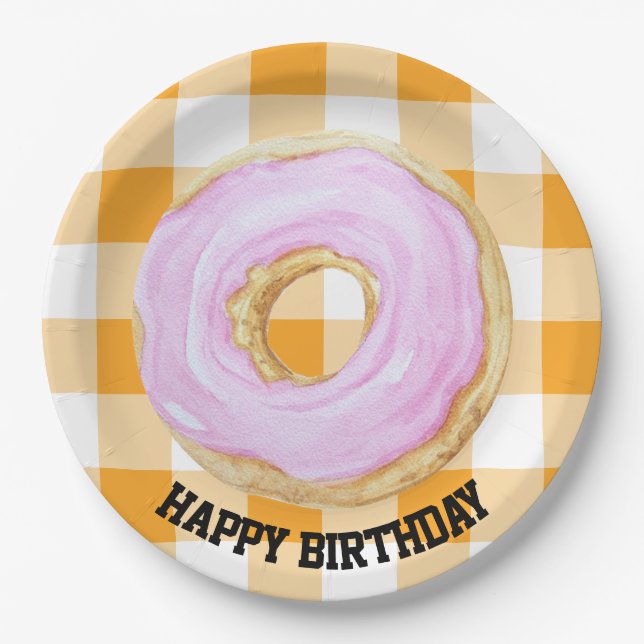 Happy birthday gingham  paper plates (Front)