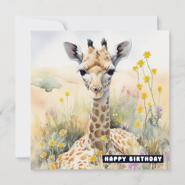 Happy Birthday Giraffe Flat Card (Front)
