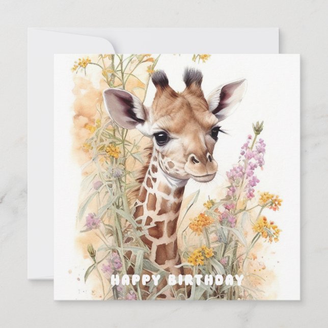 Happy Birthday Giraffe Flat Card (Front)