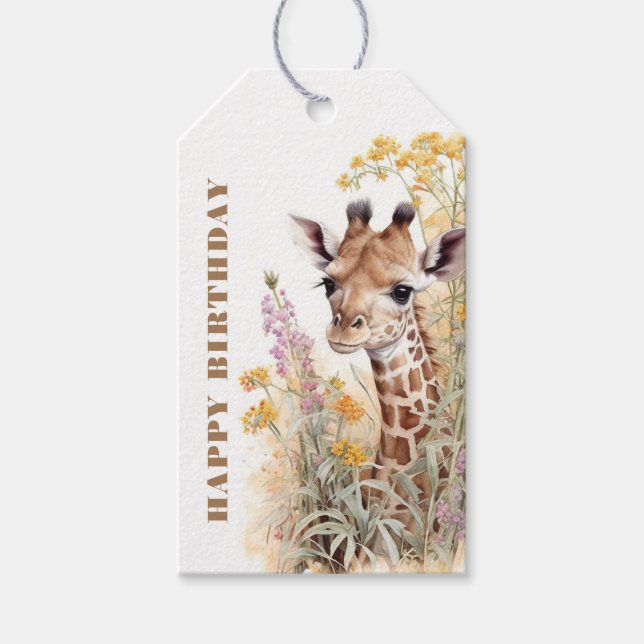 Happy Birthday Giraffe Gift Tags (Front)