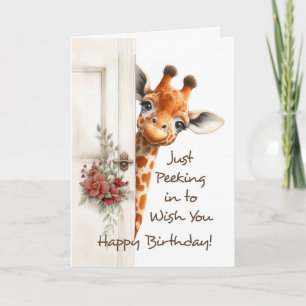 Happy Birthday Giraffe Peeking Around Door Card