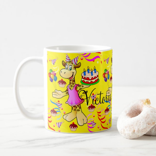Happy Birthday Giraffe Yellow Mug (With Donut)