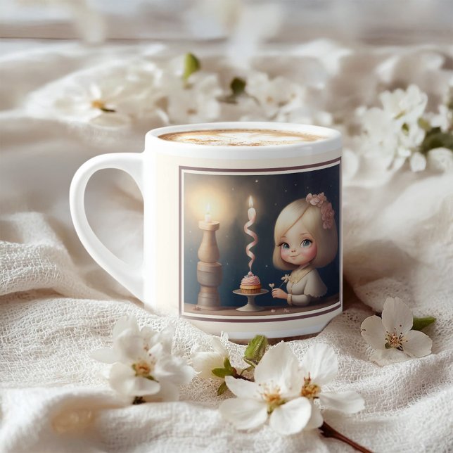 Happy Birthday Girl 01 Espresso Cup (customizable expresso cup with an adorable girl celebrating her birthday. Add your special message!)