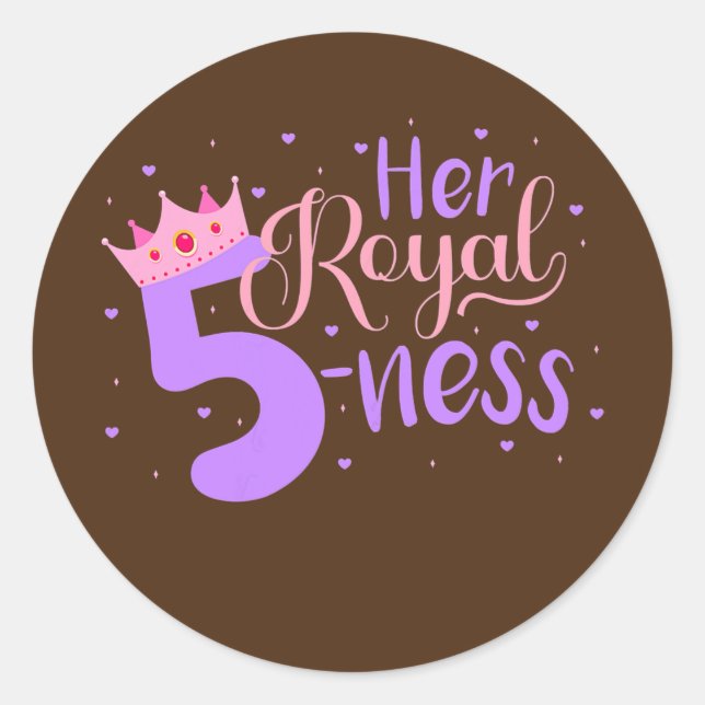 Happy Birthday Girl 5th Party Her Royal Fiveness Classic Round Sticker (Front)