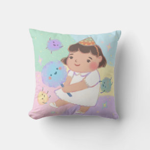Happy Birthday: Girl and Cotton Candy Monsters Cushion