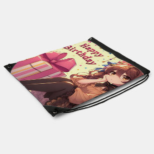 Happy birthday girl (anime version) drawstring bag