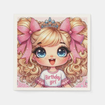 Happy Birthday Girl Blonde Chibi Napkins 
