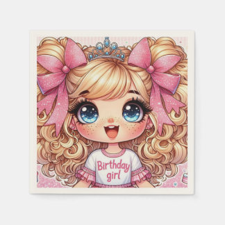 Happy Birthday Girl Blonde Chibi Napkins 