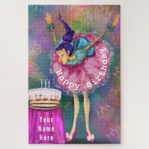 Happy Birthday Girl Blowing Out Candles  Your Name Jigsaw Puzzle