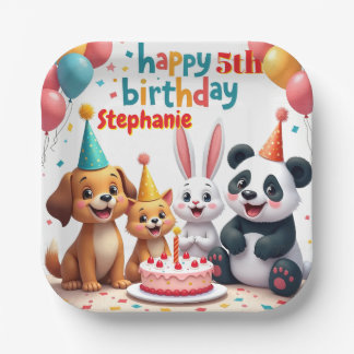 Happy Birthday Girl Cute Animals  Paper Plate