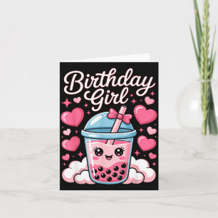 Happy Birthday Girl Cute Nk Bow Bubble Boba Tea An Card