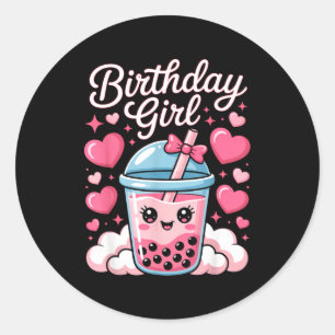 Happy Birthday Girl Cute Nk Bow Bubble Boba Tea An Classic Round Sticker