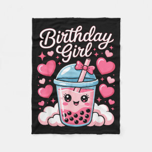 Happy Birthday Girl Cute Nk Bow Bubble Boba Tea An Fleece Blanket