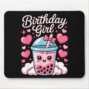 Happy Birthday Girl Cute Nk Bow Bubble Boba Tea An Mouse Pad