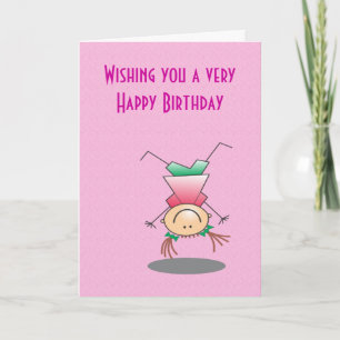 Happy Birthday girl doing handstand for girls Card