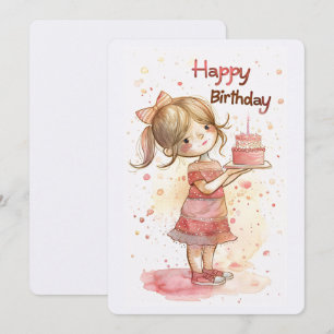 Happy Birthday Girl with Cake Holiday Card