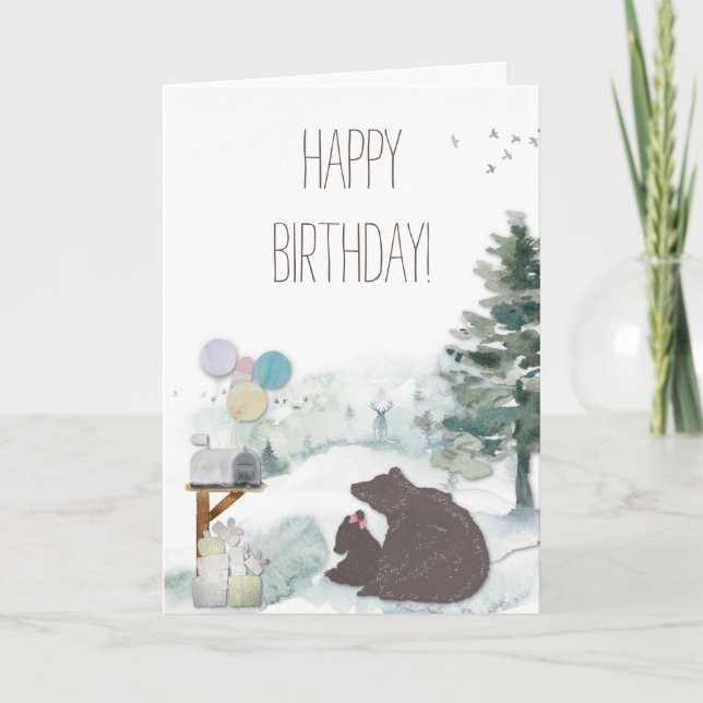 Happy Birthday Girl Woodland Forest Animals Card (Front)