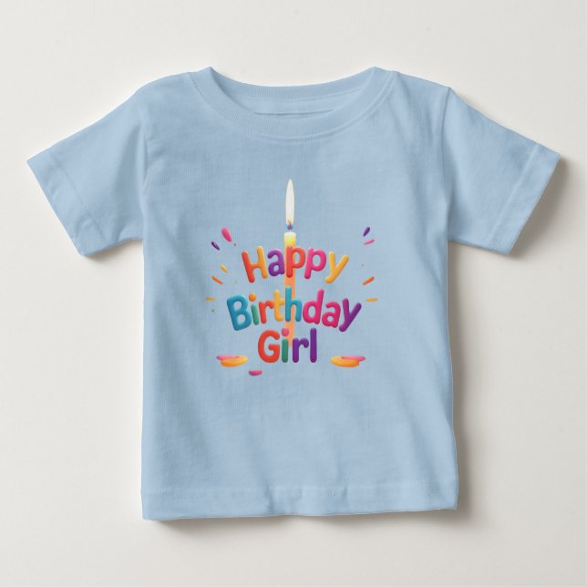Happy Birthday Girl Wreath Baby T-Shirt with Candl (Front)
