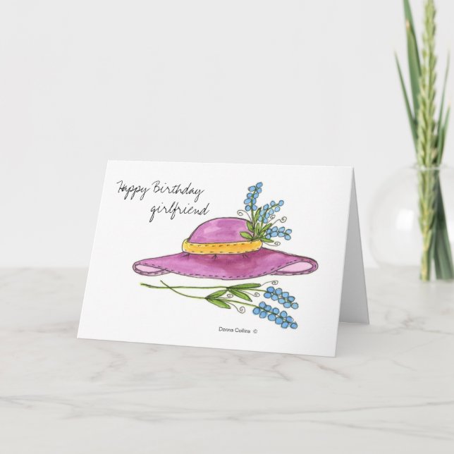 Happy Birthday Girlfriend * Pink Hat Card (Front)