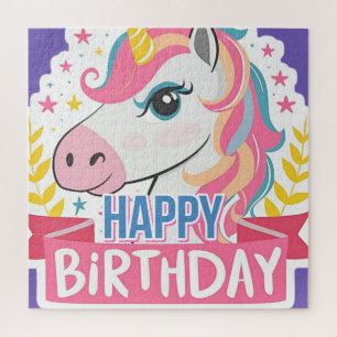 Happy Birthday Girls Bday Unicorn Custom Name Text Jigsaw Puzzle