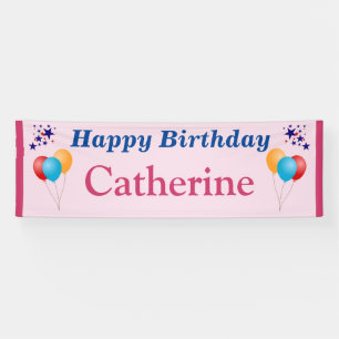 Happy Birthday Girls Name Balloons Stars Any Age Banner