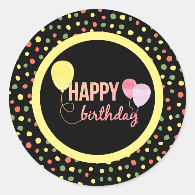 Happy Birthday Girly Classic Round Sticker (Front)