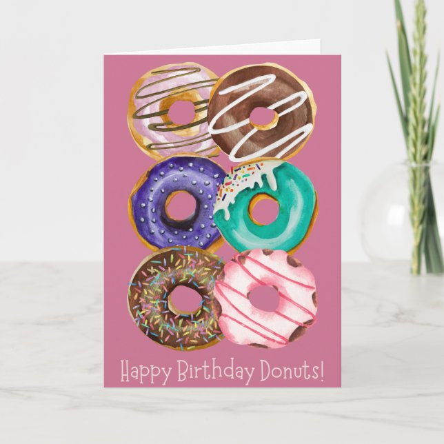 Happy Birthday Glazed Donuts Pink Greeting Card (Front)