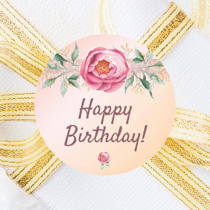 Happy Birthday glitter blush pink rose gold floral Classic Round Sticker