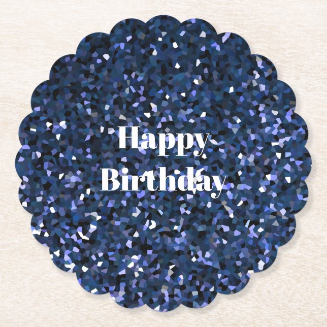 Happy Birthday Glittery Blue Boys Girls Party Cool Paper Coaster (Front)