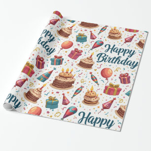 Happy Birthday Glossy Wrapping Paper with Balloons