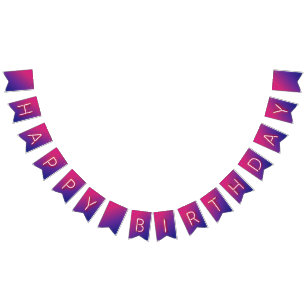 Happy Birthday Glowing Neon Lights on Gradient Bunting