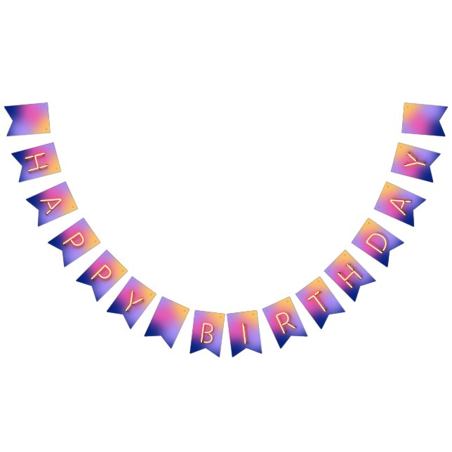 Happy Birthday Glowing Neon Lights Rainbow Blend Bunting (All)