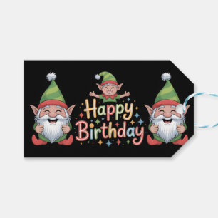 Happy Birthday Gnome and Elf Design Gift Tags