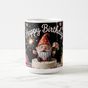 Happy Birthday Gnome Figurine on a Cake Coffee Mug