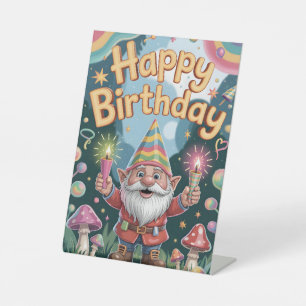 Happy Birthday Gnome Greeting Pedestal Sign
