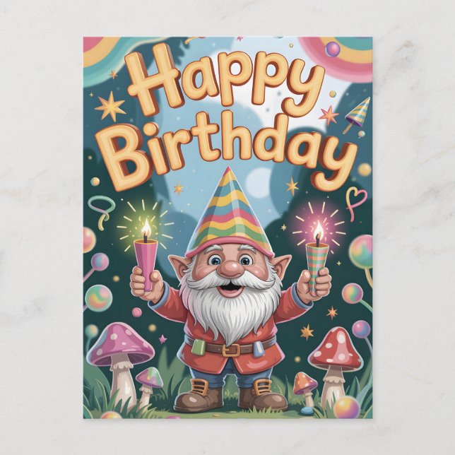 Happy Birthday Gnome Greeting Postcard (Front)