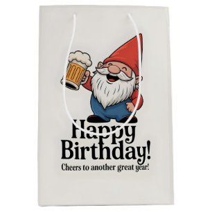"Happy Birthday" Gnome Raising a Beer Medium Gift Bag